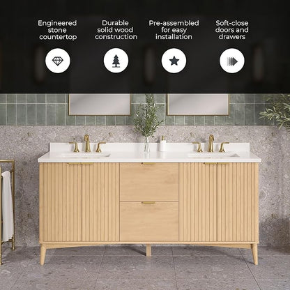 OVE Decors Indy 72 in. Undermount Double Sink Bathroom Vanity with White Engineered Marble Top, Rustic Ash