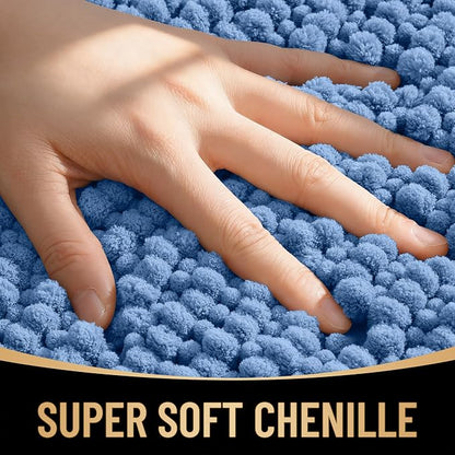 OLANLY Thick Chenille Bathroom Runner Rugs Mats 59x20, Cornflower Blue | Soft Absorbent Bath Rugs, Rubber Backing, Machine Wash Dry, Bath Mats for Bathroom, Tub and Shower, Home Decor Accessories