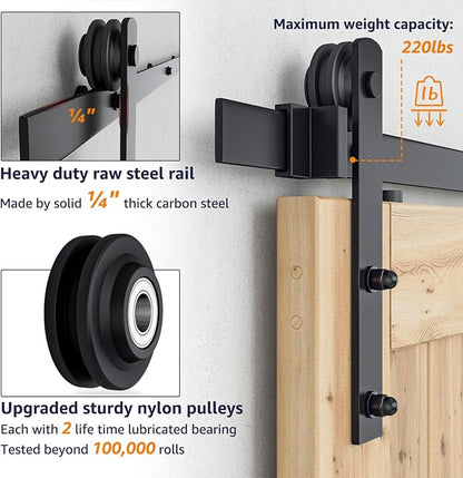 SMARTSTANDARD 6.6ft Sliding Barn Door Hardware kit, Fit 36-40" W Doorpanel | Barn Door Track, Sliding Door Hardware kit, Smoothly and Quietly -Heavy Duty Sturdy -Easy to Install, I Shape Hanger