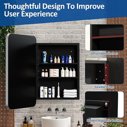ACEMIRO 24x30 Inch Bathroom Medicine Cabinet with Mirror Metal Framed Recessed or Wall Mounted Mirror Medicine Cabinets for Bathroom Brushed Silver