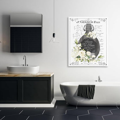 Vintage French Bath Soap Floral Print, 36 x 48 Inch Canvas Wall Art | Stupell Industries · By Lettered and Lined · Ready to hang · Elegant bath and laundry decor · Made in USA