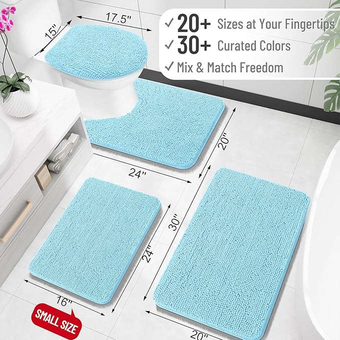 OLANLY Large Bathroom Rugs 50x30, Extra Soft Absorbent Chenille Bath Rugs | Sky Blue, Quick-Drying Rubber Backing, Machine Washable Bath Mat for Bathroom Floor, Tub and Shower, Home Decor Accessories