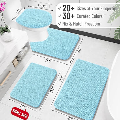 OLANLY Toilet Rugs U-Shaped 24x20, Soft Absorbent Chenille Contour Rugs | Sky Blue, Quick-Drying Rubber Backing, Machine Washable Non-Slip Shaggy Bathroom Mat for Toilet, Home Decor Accessories