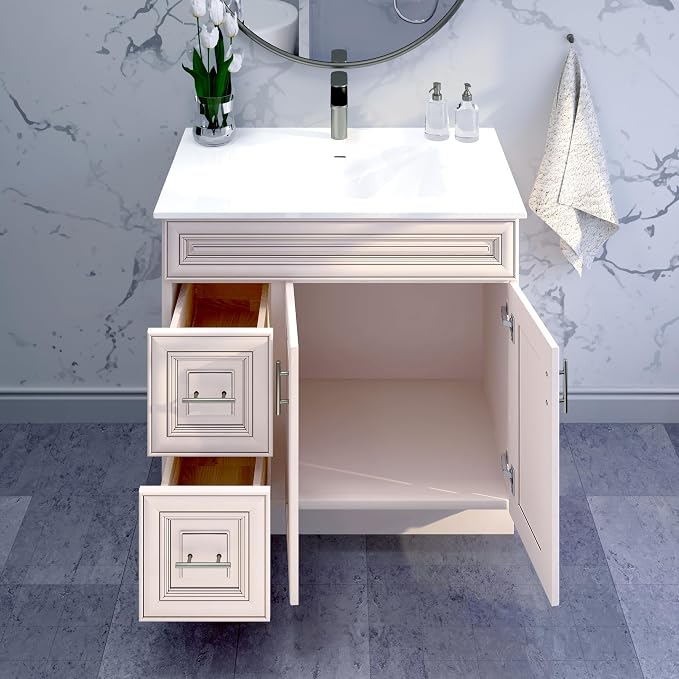 36" Antique White Bathroom Vanity Base – Ready-to-Assemble Sink Cabinet with Drawers, Freestanding Bathroom Vanity Base Only, No Top or Sink