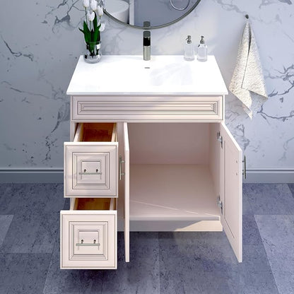 36” Antique White Bathroom Vanity Base – Ready-to-Assemble Sink Cabinet with Drawers, Raised Panel Storage, Base Only, No Top or Sink