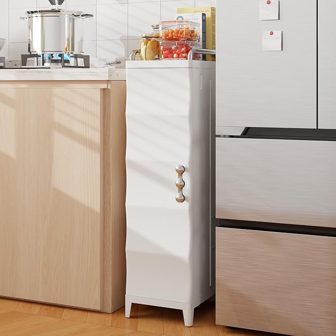 VECELO Narrow Storage Cabinet with Door, Slim Bathroom Storage Cabinet with Adjustable Shelves, for Small Spaces, Bathroom, Kitchen, Laundry, 28.7” H, White