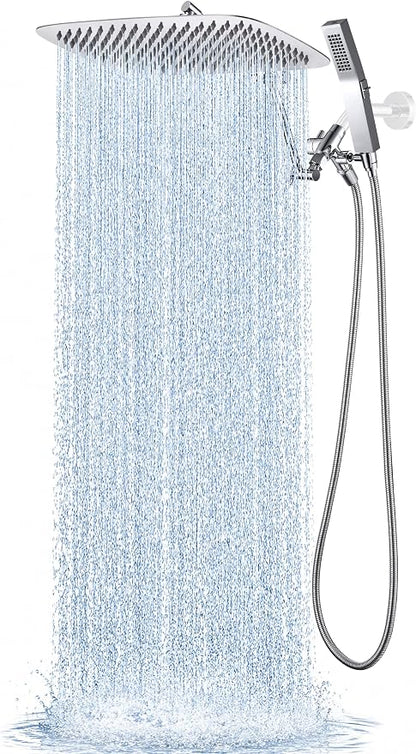 G-Promise All Metal 16 Inches Rainfall Shower Head with Handheld Combo | All Metal, Built to Last, Easy Install, Adjustable Height & Angle for All Heights, Extra Long Hose, Modern Upgrade