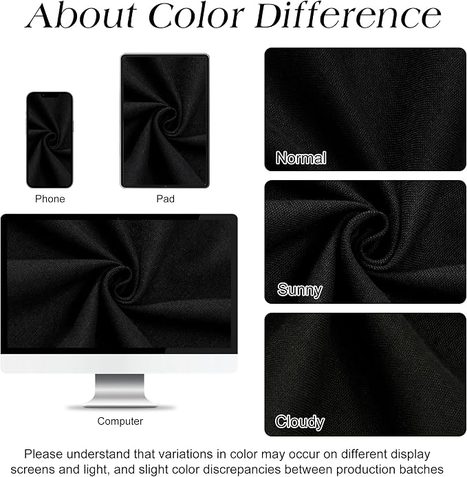 72 Inch Black Linen Shower Curtain, Linen Textured Weighted Cloth Fabric Boho Shower Curtain for Bathroom, Water Repellent, Simple Hotel Spa Luxury Bathroom Decor, 72x72