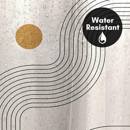 Americanflat 71x74 Boho Shower Curtain - Water-Resistant Long Shower Curtain with Durable Metal Grommets and 12 Hooks - 100% Polyester - Warm Beige, Black, and Ochre Yellow