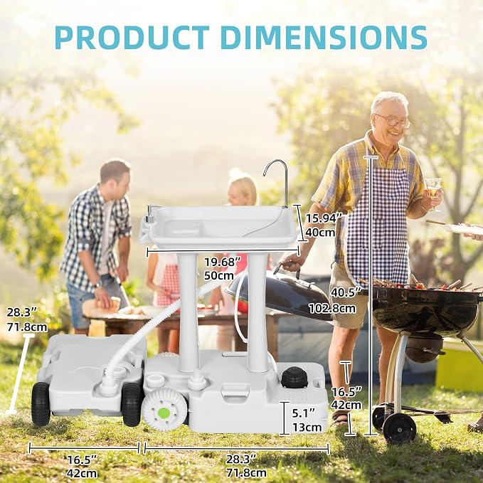YITAMOTOR 30L Portable Camping Sink, Portable Hand Washing Station 30L Sewage Tank with Large Wheels, Foot Pump, Towel Holder, Soap Dispenser for Outdoors, Garden, Camping, Worksites, Camping Events