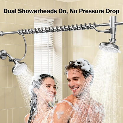Dual Shower Head with Original Adjustable Slider, Double Showerhead, Chrome | High Pressure, Two People, 2 Showerhead System for Couples, Renter-Friendly, SPA-Like, Bathroom Gift for Women Men