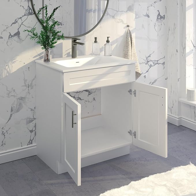 Bathroom Vanity Sink Base Ready-to-Assemble Bathroom Cabinet 24"/30'/36" Width (Vanity Base in White Shaker, 30 inch)