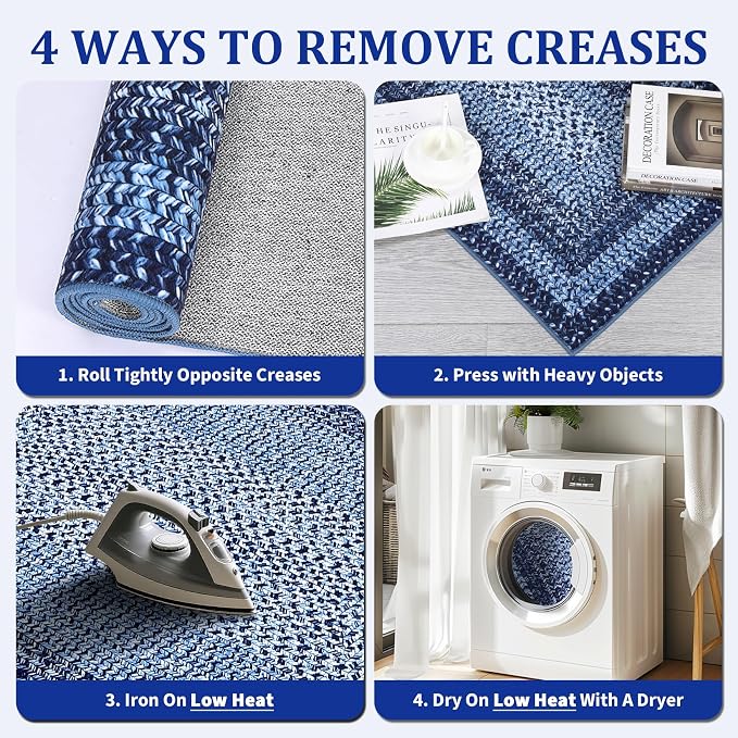 Printed Washable Rugs 10x13 Area Rug for Living Room Modern Bedroom Rug Blue Braided Soft Large Area Rug Non Slip Throw Rugs Stain Resistant Carpet for Nursery Dining Room 10'x13' Navy Blue