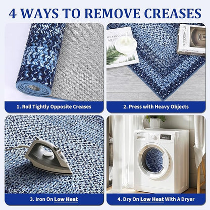 Printed Washable Rugs 10x13 Area Rug for Living Room Modern Bedroom Rug Blue Braided Soft Large Area Rug Non Slip Throw Rugs Stain Resistant Carpet for Nursery Dining Room 10'x13' Navy Blue