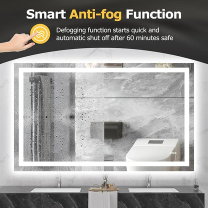 Hivone 60"X36" LED Bathroom Mirror with Lights, Anti-Fog, Dimmable, Backlit + Front Lit, Smart Bathroom Vanity Mirror, Memory Function, Shatterproof, Tempered Glass (Horizontal/Vertical)