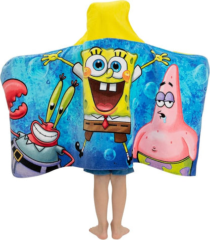 Franco Kids Bath and Beach Soft Cotton Terry Hooded Towel Wrap, 24 in x 50 in, SpongeBob SquarePants