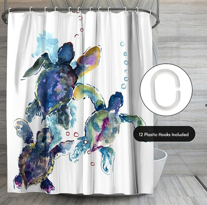 Americanflat 71x74 Sea Turtle Shower Curtain - Water-Resistant Long Shower Curtain with Durable Metal Grommets and 12 Hooks - 100% Polyester - Blue, Purple, Green and White