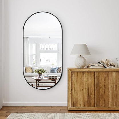 48x24 Black Oval Bathroom Mirror for Over Sink, Aluminum Frame | HD Reflection No Distortion, Aluminum Frame, Mounting Hardware for Vertical or Horizontal Mount