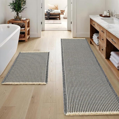MIULEE Set of 2 Waffle Bathroom Rugs Dark Grey&Yellow 17"x24"+17"x48" | Non Slip, Super Absorbent, Washable, Ultra Soft, Rubber Backed, Small Boho Bath Rug and Bathroom Runner for Floor Tub Shower