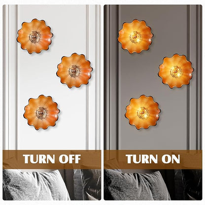 Amber Glass Wall Light Dia 12" Wall Lamp with Murano Glass Shade Vintage Vanity Lighting Fixture with Metal Base Flush Mount Wall Sconce 2-Light for Bathroom, Bedroom, Bedside, Entryway