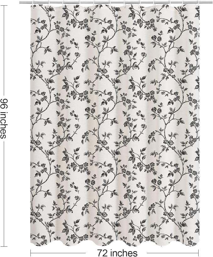 MitoVilla Extra Long Cotton Floral Shower Curtain for Bathroom,72 x 96 | Extra Long BoHo Cottagecore Spring Shower Curtains, Modern Farmhouse Country Plant Leaves Bathroom Décor, 72 x 96