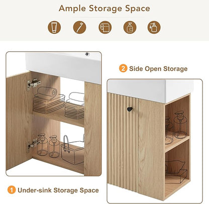 Merax 20 Inch Bathroom Vanity, Floating Sink Vanity Combo, Modern Wall Mount Bathroom Cabinet with Ceramic Integrated Sink for Small Space,Natural
