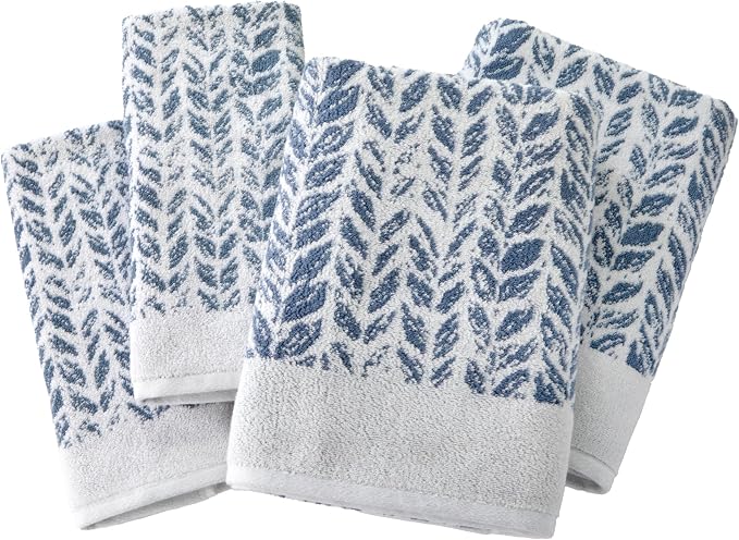 SKL Home Distressed Leaves Bath Towel Set-4pc, Turkish Cotton, Denim Blue | 2 Bath towels, 2 hand towels. 600 GSM weight. Spa-level quality. Soft & absorbent, reversible jacquard.