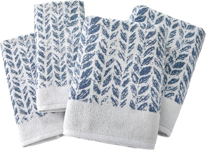 SKL Home Distressed Leaves Bath Towel Set-4pc, Turkish Cotton, Denim Blue | 2 Bath towels, 2 hand towels. 600 GSM weight. Spa-level quality. Soft & absorbent, reversible jacquard.