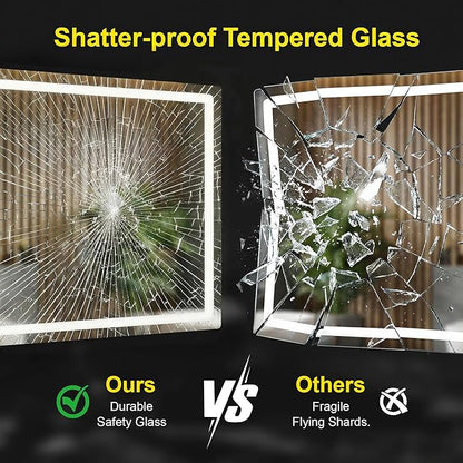 LED Bathroom Mirror with Lights - Anti-Fog, Dimmable, Backlit+Frontlit, 3 Color Light - 40"x30" Lighted Vanity Mirrors for Wall, Shatterproof Tempered Glass, Memory Function