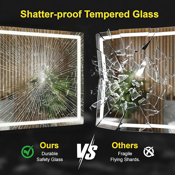 LED Bathroom Mirror with Lights, 30"x30" Lighted Vanity Mirror for Wall | Anti-Fog, Dimmable 3 Color Light, Backlit+Frontlit, Shatterproof Tempered Glass, Memory Function