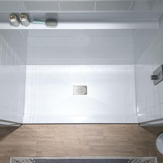 WOODBRIDGE 60"L x 32"W Shower Combo Kits with Glue Up Shower Walls in Glossy White and Shower Base with Center Drain in White