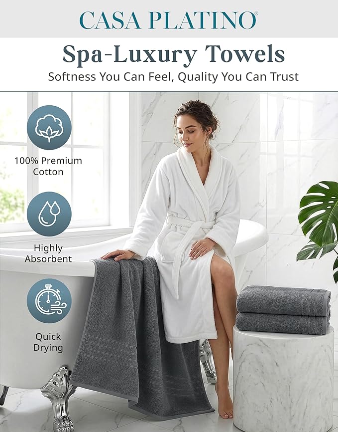 Casa Platino 100% Cotton Bath Sheets Set of 4 (36"x72") - Ring Spun Cotton Extra Large Bath Towels Sets - Quick Dry, Soft & Absorbent Oversized Grey Towel Sets - Fade Resistant - Ultimate Grey