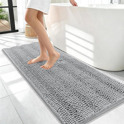 OLANLY Thick Bathroom Runner Rugs 47x17, Chenille Bath Rugs, Light Grey | Absorbent Striped, Rubber Backing, Machine Wash, Long Bath Mats for Bathroom Floor, Tub and Shower, Home Decor Accessories