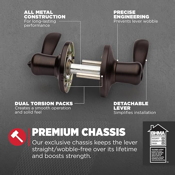 Kwikset Tustin Interior Privacy Door Handle with Lock, Metal, Door Lever For Bathroom and Bedroom, Venetian Bronze Reversible Keyless Turn Lock, with Microban Protection