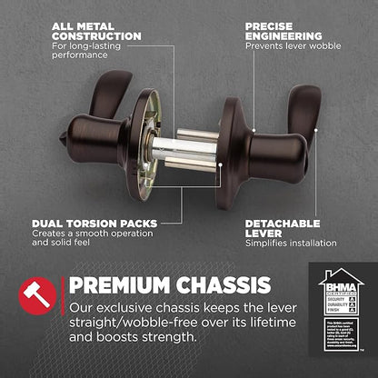 Kwikset Tustin Interior Privacy Door Handle with Lock, Metal, Door Lever For Bathroom and Bedroom, Venetian Bronze Reversible Keyless Turn Lock, with Microban Protection