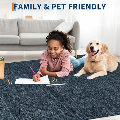 Garvee Living Room Rugs 10x13 Dining Room Rugs for Under Table Non Slip Modern Solid Color Throw Rug Non Shedding Low Pile Ultra Soft Mats Foldable Thin Contemporary Carpet for Bedroom Nursery, Navy | Machine Washable Non Slip Solid Color Non Shedding ...