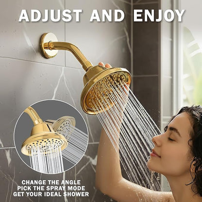 Aqua Elegante Massage Shower Head With Mist - 1.8 GPM - Polished Brass | High Pressure Boosting, 6 Function Adjustable Massaging Rainfall Showerhead For Low Flow Baths With Water Saving Nozzles