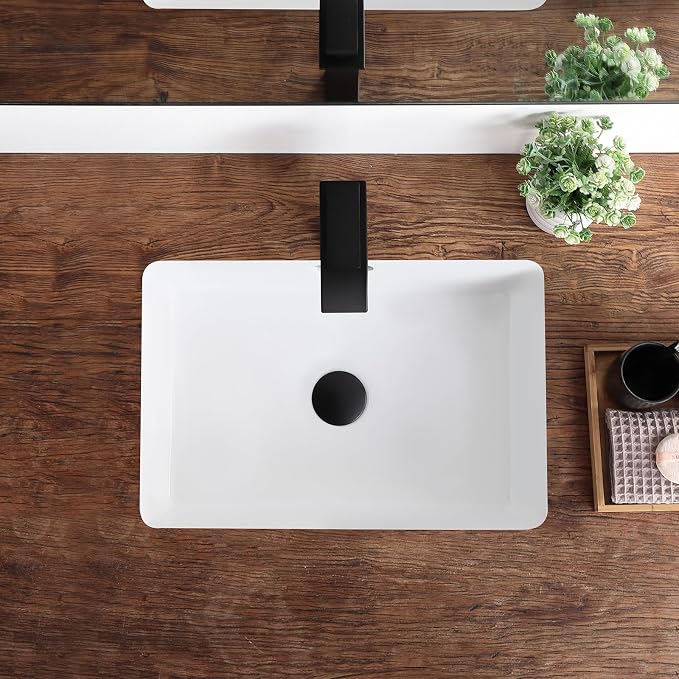 20 Inch Undermount Bathroom Sink Rectangular White,Flat Overflow Type | Ceramic Under Counter Bathroom Sinks Three-hole design (19.8"x 13.7")