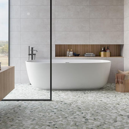 Pebble Tile, Ocean Green Sliced Pebble Stone Tiles for Shower Kitchen Backsplash Bathroom Wall and Floor, 4 Sheets