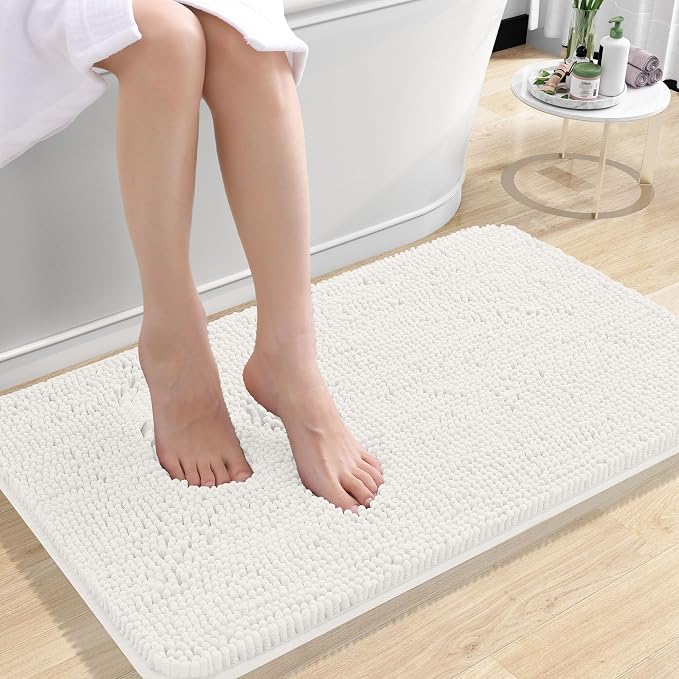 OLANLY Small Bathroom Rugs 30x18, Extra Soft Absorbent Chenille Bath Rugs | Ivory, Quick-Drying Rubber Backing, Machine Washable Bath Mat for Bathroom Floor, Tub and Shower, Home Decor Accessories