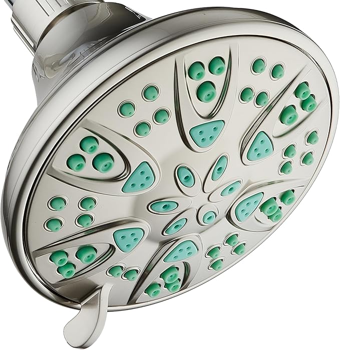 AquaDance Antimicrobial – Anti-Clog High-Pressure 6-Setting Shower Head with Microban Nozzle Protection from Growth of Mold, Mildew & Bacteria for Stronger Shower! 4" Coral Green