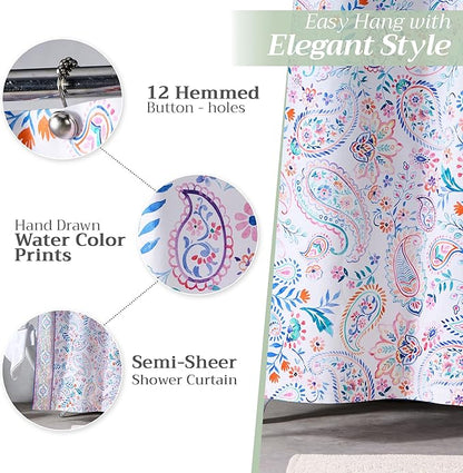 Maison d' Hermine Shower Curtain 100% Cotton One Panel 70"x72" Washable Fabric Shower Curtains for Bathroom, Easy Hanging with 12 Button Holes - Home Hotel Spa Easter Gifts (Indian Floral)