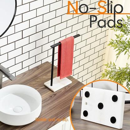 Black Towel Racks Stand 1-Tier Hand Towel Holder for Bathrooms Vanity Countertop with Heavy Marble Base Thicken Steady, Stainless Steel AN7002MB