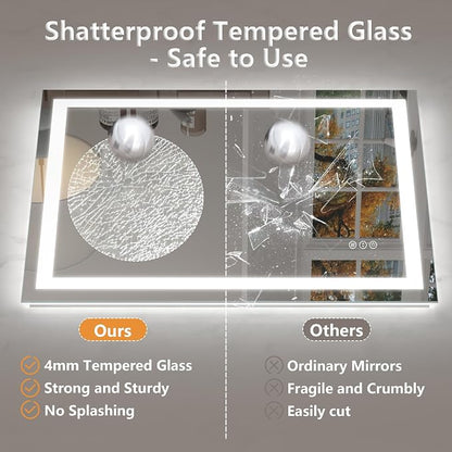30x36 Inch LED Bathroom Vanity Mirror | Dimmable, Lighted, Backlit and Front Lights, Anti-fog, Memory, 3 Colors, Shatter-Proof, ETL Listed (Horizontal/Vertical)