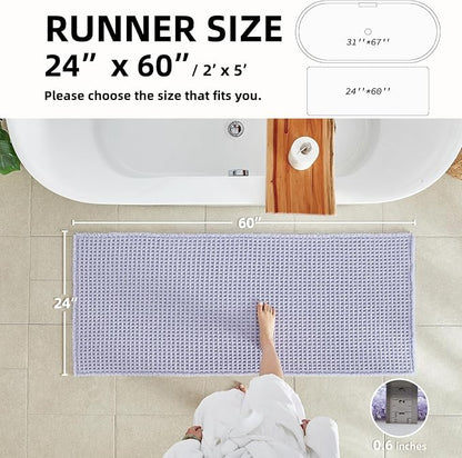 TYUU Waffle Runner Rug Bathroom, Long Cute Bath Mat, 60x24 Lavender Cream | Super Absorbent Quick Dry Bath Rug, Non-Slip Backing, Soft Waffle Washable Farmhouse Bathroom Mats, Tub, Shower & Home Decor
