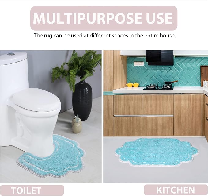 Home Weavers Allure Collection 100% Cotton Tufted Bathroom Rug, Soft and Absorbent Bath Rugs, Non-Slip Bath Carpet, Machine Wash Dry Bath Mats for Bathroom Floor, 21"x34" Bath Rug, Turquoise