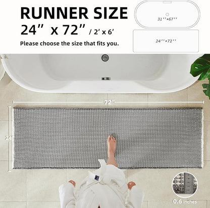 TYUU Waffle Runner Rug Bathroom, Long Boho Bath Mat, 72x24 Grey & White | Super Absorbent Quick Dry Bath Rug, Non-Slip Backing, Soft Waffle Washable Farmhouse Bathroom Mats, Tub, Shower & Home Decor