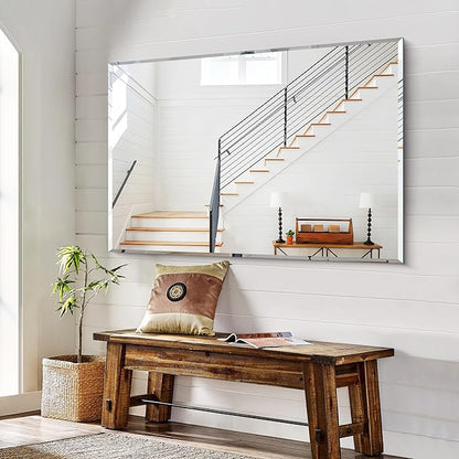 KOCUUY Beveled Mirror, 55x36 Inch Large Frameless Bathroom Mirror for Over Sink, Upgraded Shatterproof Beveled Unframed Design Mirror for Bathroom, Bedroom, Hang Horizontal/Vertical