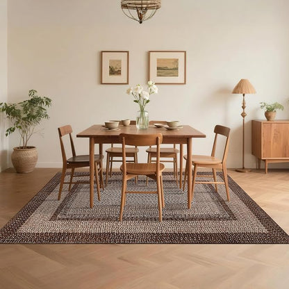 Printed Washable Area Rugs 10x13 Living Room Rug Modern Rugs for Bedroom Brown Geometric Soft Large Area Rug Non Slip Throw Rugs Stain Resistant Carpet for Nursery Dining Room 10'x13' Brown