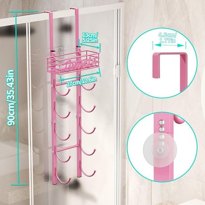 HapiRm Towel Racks for Bathroom Storage - 6 Tier Over The Door & Wall Mount Rolled Towel Storage Organizer Holder with Metal Shelf Basket for Small Bathroom, Camper, Rv - Pink, Patented